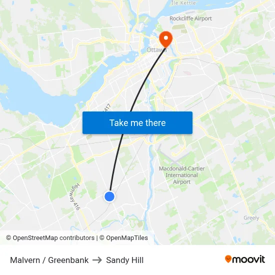 Malvern / Greenbank to Sandy Hill map