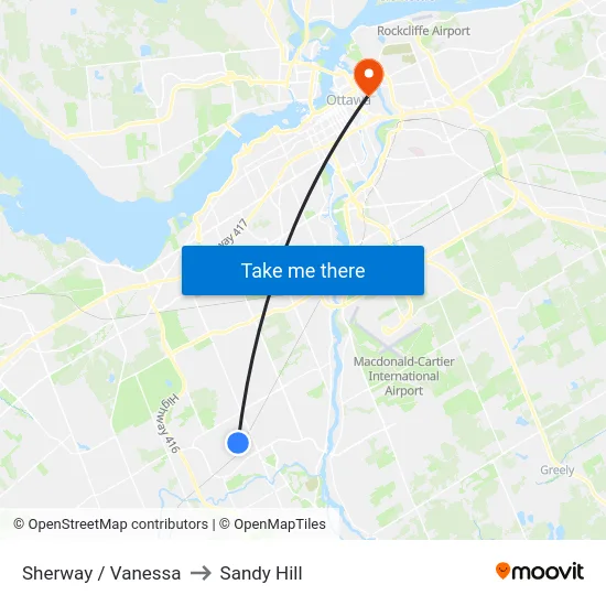 Sherway / Vanessa to Sandy Hill map