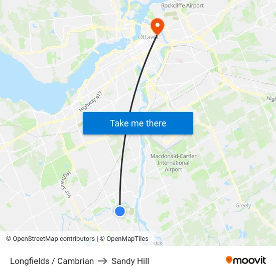 Longfields / Cambrian to Sandy Hill map