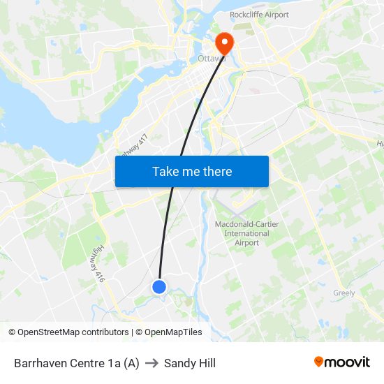 Barrhaven Centre 1a (A) to Sandy Hill map