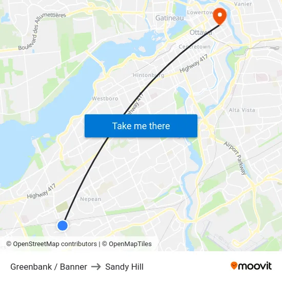 Greenbank / Banner to Sandy Hill map