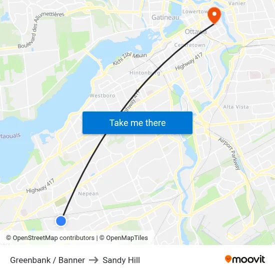 Greenbank / Banner to Sandy Hill map