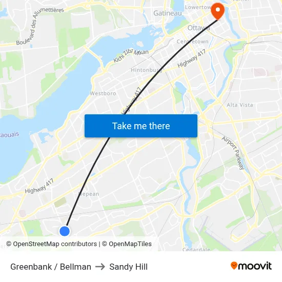 Greenbank / Bellman to Sandy Hill map