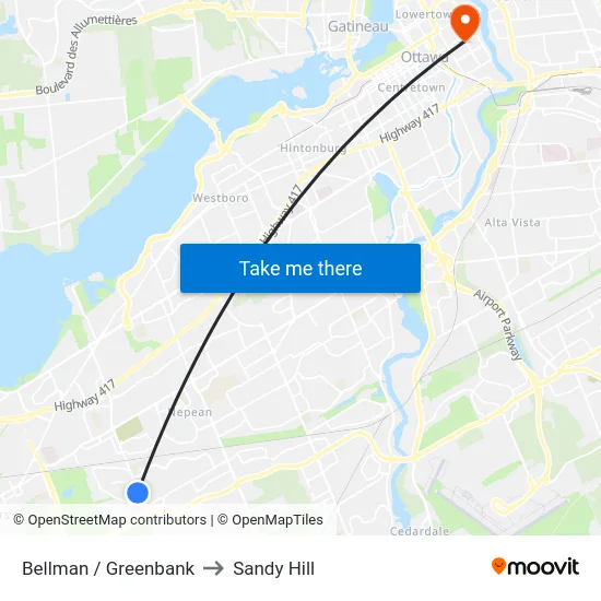 Bellman / Greenbank to Sandy Hill map