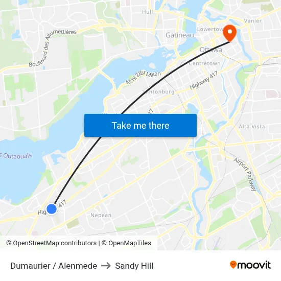 Dumaurier / Alenmede to Sandy Hill map