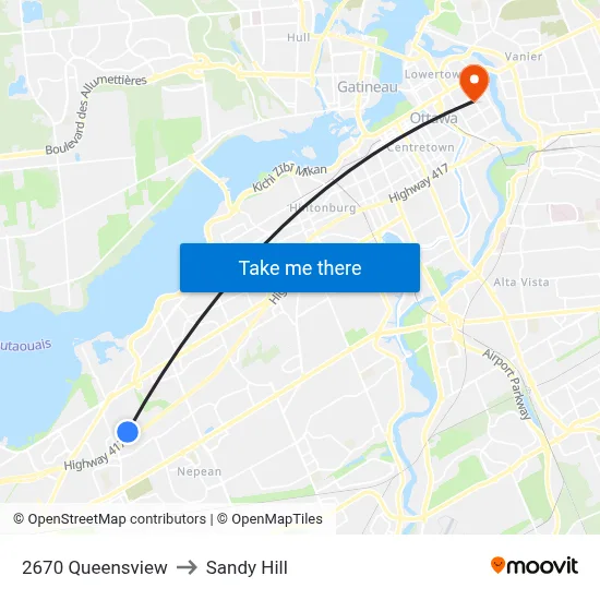 2670 Queensview to Sandy Hill map