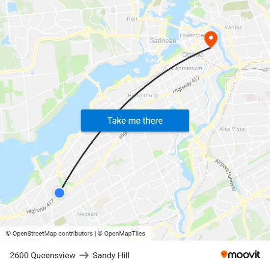 2600 Queensview to Sandy Hill map