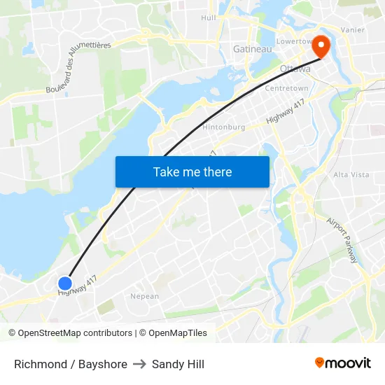 Richmond / Bayshore to Sandy Hill map