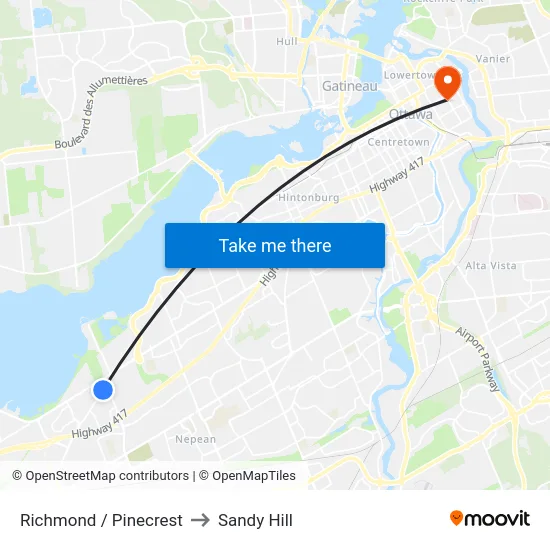 Richmond / Pinecrest to Sandy Hill map