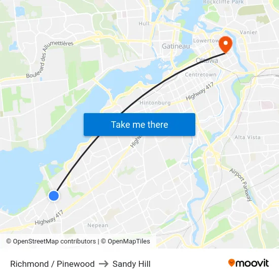 Richmond / Pinewood to Sandy Hill map