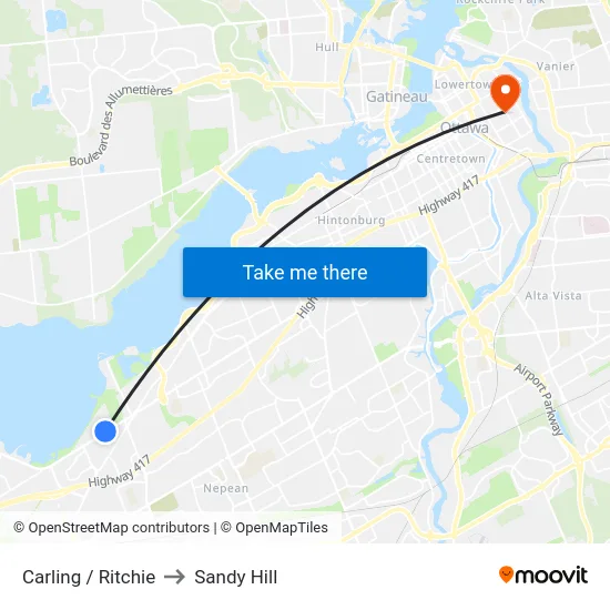 Carling / Ritchie to Sandy Hill map