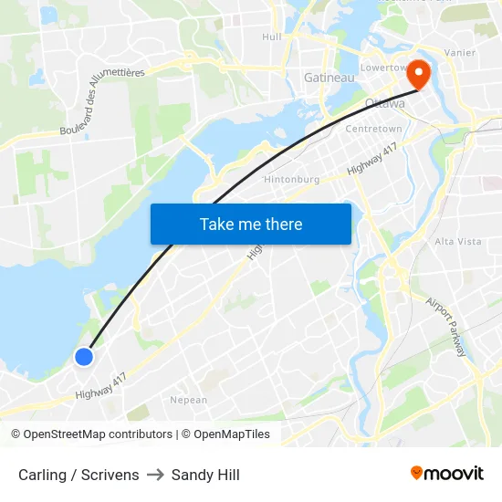 Carling / Scrivens to Sandy Hill map