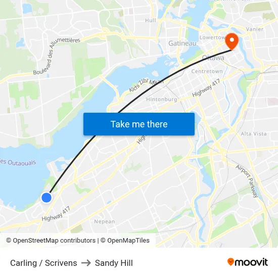 Carling / Scrivens to Sandy Hill map