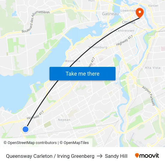 Queensway Carleton / Irving Greenberg to Sandy Hill map