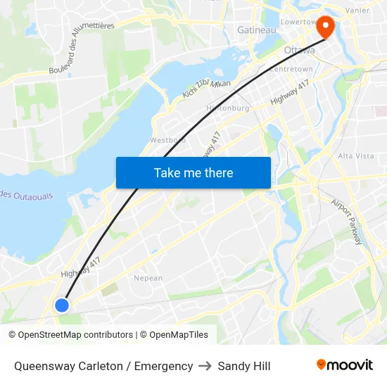 Queensway Carleton / Emergency to Sandy Hill map
