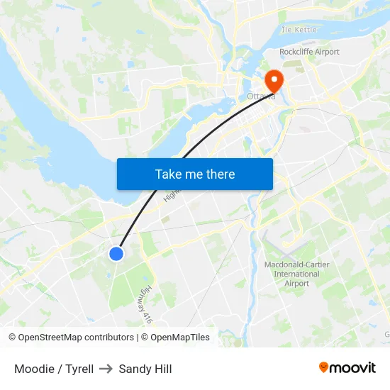 Moodie / Tyrell to Sandy Hill map