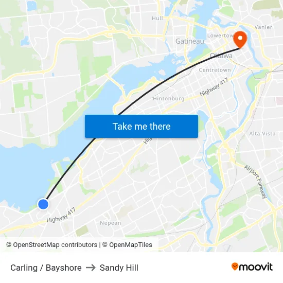 Carling / Bayshore to Sandy Hill map