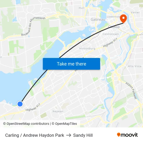 Carling / Andrew Haydon Park to Sandy Hill map