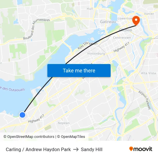 Carling / Andrew Haydon Park to Sandy Hill map