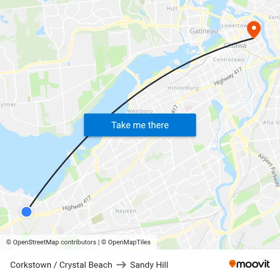 Corkstown / Crystal Beach to Sandy Hill map