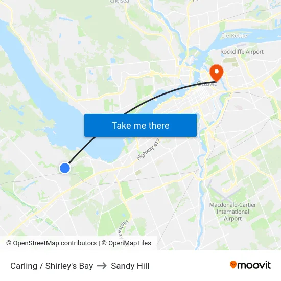 Carling / Shirley's Bay to Sandy Hill map
