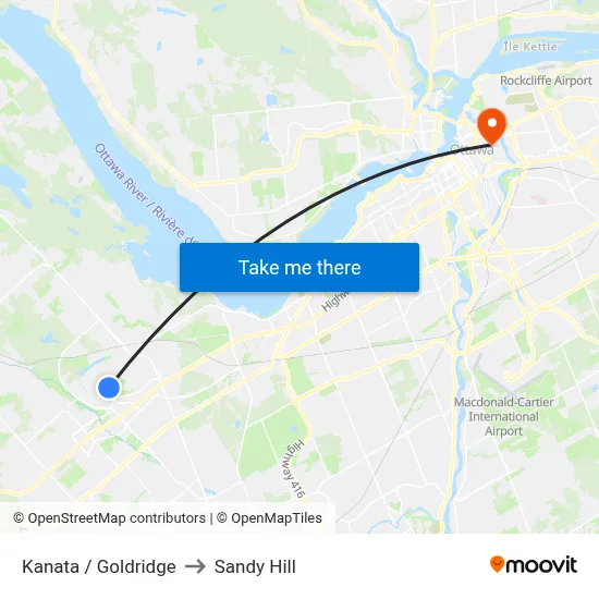 Kanata / Goldridge to Sandy Hill map