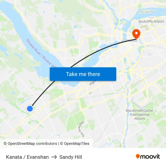 Kanata / Evanshan to Sandy Hill map