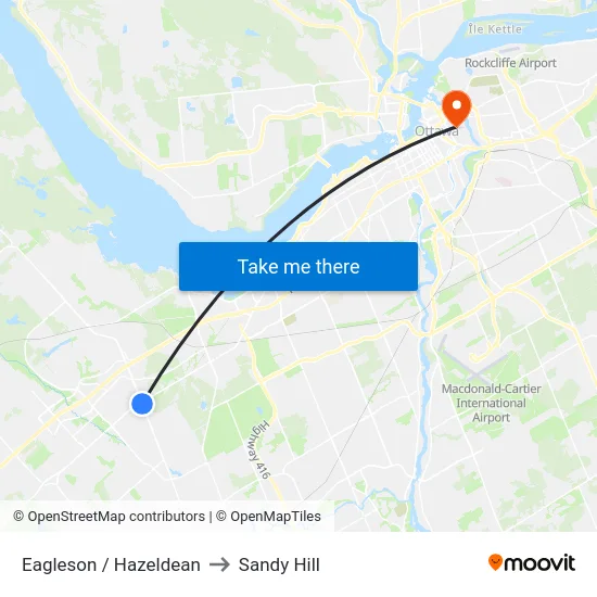 Eagleson / Hazeldean to Sandy Hill map