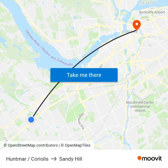 Huntmar / Coriolis to Sandy Hill map