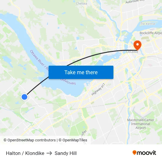 Halton / Klondike to Sandy Hill map