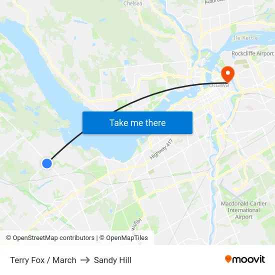 Terry Fox / March to Sandy Hill map