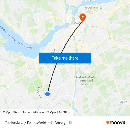 Cedarview / Fallowfield to Sandy Hill map