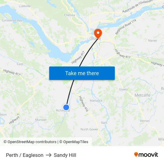 Perth / Eagleson to Sandy Hill map
