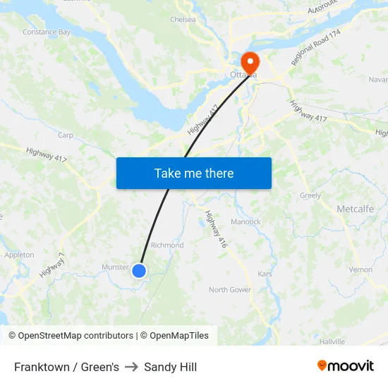 Franktown / Green's to Sandy Hill map