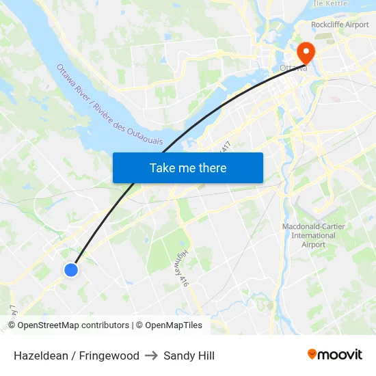 Hazeldean / Fringewood to Sandy Hill map