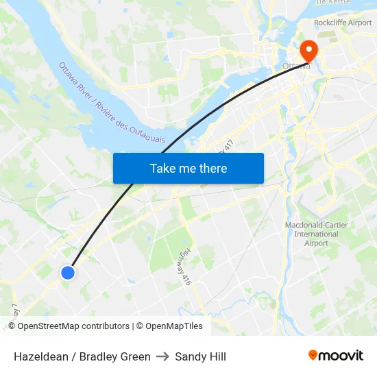Hazeldean / Bradley Green to Sandy Hill map