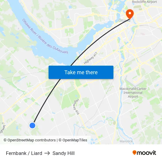 Fernbank / Liard to Sandy Hill map