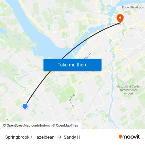 Springbrook / Hazeldean to Sandy Hill map