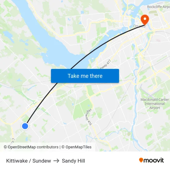 Kittiwake / Sundew to Sandy Hill map