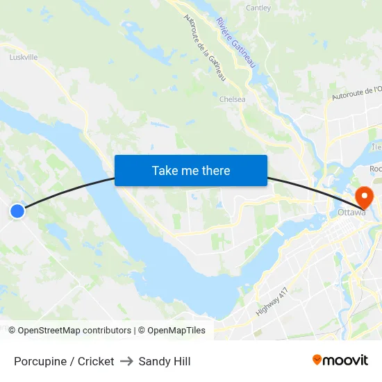Porcupine / Cricket to Sandy Hill map