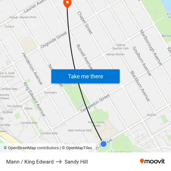 Mann / King Edward to Sandy Hill map