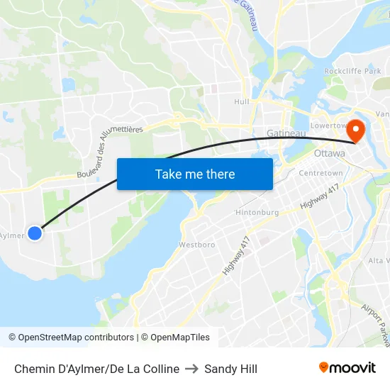 Chemin D'Aylmer/De La Colline to Sandy Hill map