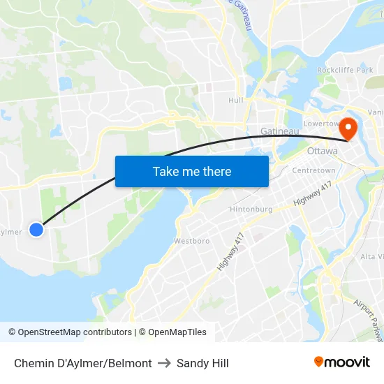 Chemin D'Aylmer/Belmont to Sandy Hill map