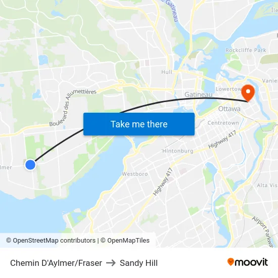Chemin D'Aylmer/Fraser to Sandy Hill map