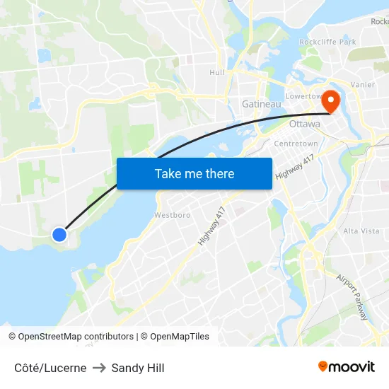 Côté/Lucerne to Sandy Hill map