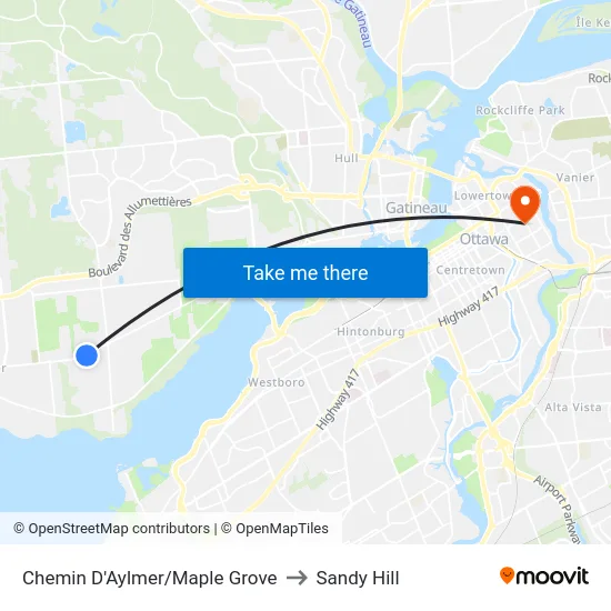 Chemin D'Aylmer/Maple Grove to Sandy Hill map