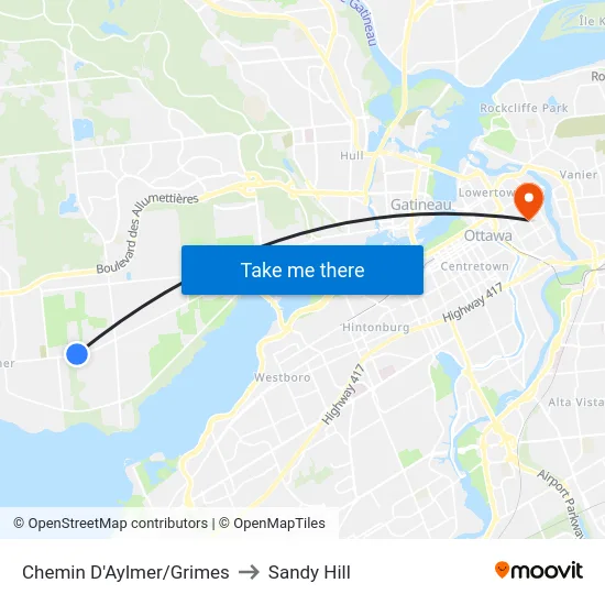Chemin D'Aylmer/Grimes to Sandy Hill map