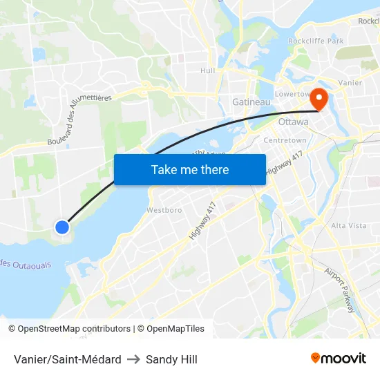 Vanier/Saint-Médard to Sandy Hill map