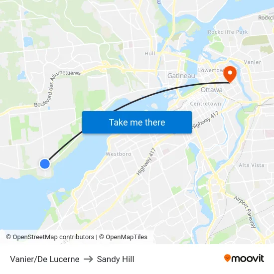 Vanier/De Lucerne to Sandy Hill map