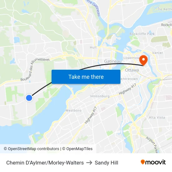 Chemin D'Aylmer/Morley-Walters to Sandy Hill map